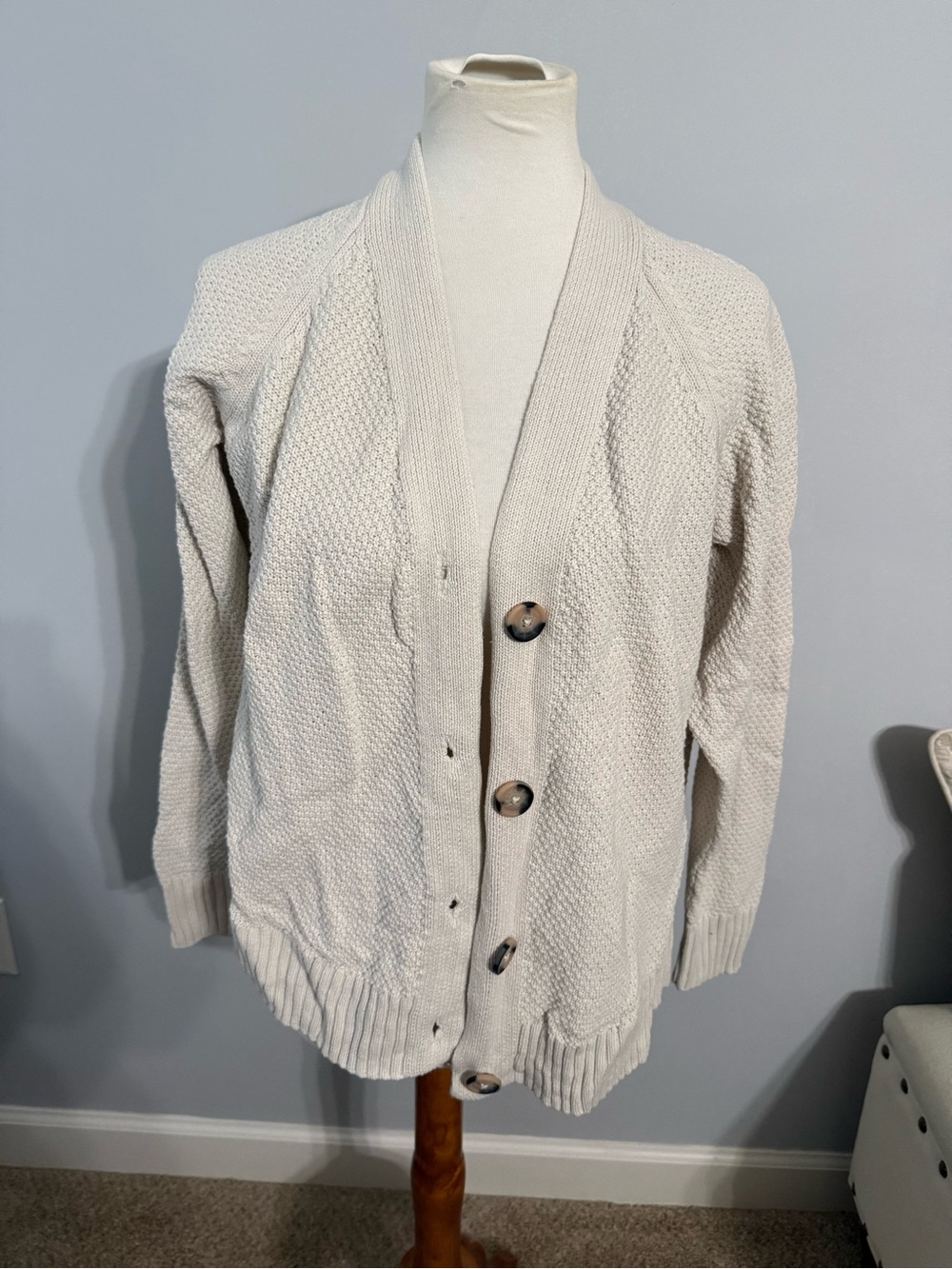 GAP Cream Button-Up Textured Knit Cardigan